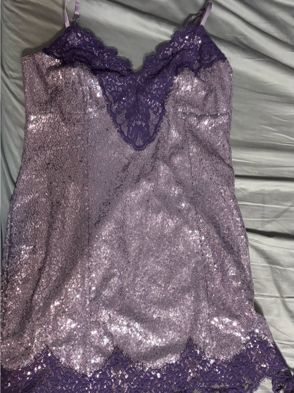wild fable Lavender Sequin Lace-Trim Mini Dress